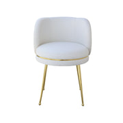 White leather chair with gold trim and legs on a white background
