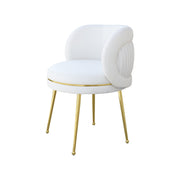 White leather chair with gold legs on a white background