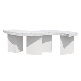 Modern white S - Shaped dinning table with geometric stone design on a white background