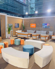 S-Shape Blue Lounge Sofa | Curved Blue Bench | Outdoor Bench For Events