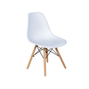 White chair with wooden legs on a white background