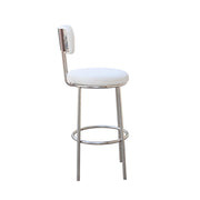 White bar stool with chrome frame on a white background
