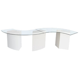 Modern glass dinning table with white base on a white background