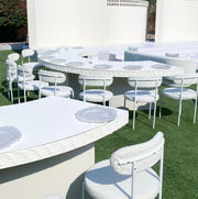 Wooden Half Moon Stone Table | Stone Design Dinning Table