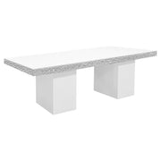 White table with stone decorative edge on a white background