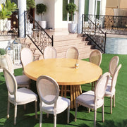 Stripe Base Round Wood Table | Wooden Classic Dinning Table