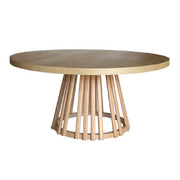 Stripe Base Round Wood Table | Wooden Classic Dinning Table