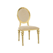 Gold chair with beige cushion on a white background