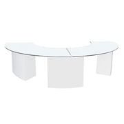 Glass coffee table with white base on a white background