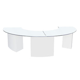 Glass coffee table with white base on a white background