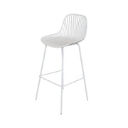 White bar stool with mesh seat on a white background