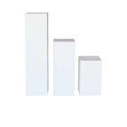 Three white rectangular Flower Display tables of different sizes on a white background