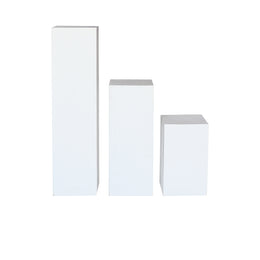 Three white rectangular Flower Display tables of different sizes on a white background