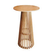 Wooden Cocktail Table | Round High Top Slatted Cocktail Table