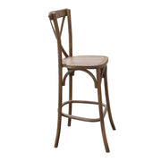 Wooden bar stool with a curved backrest on a white background