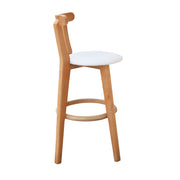 Wooden Bar Stool | Natural Wood Bar Stool with White Cushion