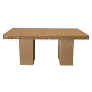 Wooden table with a stone textured surface on a white background