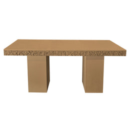 Wooden table with a stone textured surface on a white background